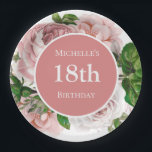 Blush Pink  Floral Greenery 18th Birthday Papieren Bordje<br><div class="desc">Prachtige,  lichtroze  borden met een bloem en een grove 18e verjaardagsfeestartikel,  aangepast aan de jouw naam.</div>