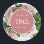 Blush Pink  Floral Greenery 18th Birthday Papieren Bordje<br><div class="desc">Prachtige,  lichtroze  borden met een bloem en een grove 18e verjaardagsfeestartikel,  aangepast aan de jouw naam.</div>
