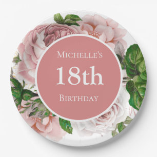 Blush Pink Floral Greenery 18th Birthday Papieren Bordje