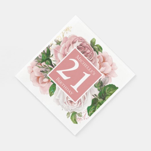  Blush Pink Floral Greenery 21st Birthday Servet (Hoek)