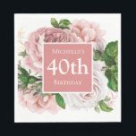 Blush Pink Floral Greenery 40th Birthday Servet<br><div class="desc">Blush roze  florale en greenery 40e verjaardag (of enige leeftijd) feestartikelen voor vrouwen die gepersonaliseerd zijn met een naam en leeftijd.</div>