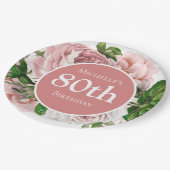 Blush Pink  Floral Greenery 80th Birthday Papieren Bordje (Gekanteld)