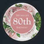 Blush Pink  Floral Greenery 80th Birthday Papieren Bordje<br><div class="desc">Prachtige,  lichtroze  borden met een groene 80e verjaardag,  aangepast aan jouw naam.</div>