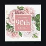 Blush Pink Floral Greenery 90th Birthday Servet<br><div class="desc">Blush roze  floral and greenery 90th jarige (of welke leeftijd dan ook) party paper napkins for women gepersonaliseerd met een naam en leeftijd.</div>