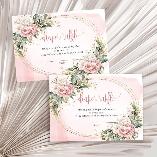 Blush Pink Floral Greenery Baby Shower Raffle Card Informatiekaartje