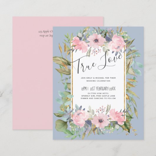 Blush Pink Floral Greenery Boho Wedding (Voorkant / Achterkant)