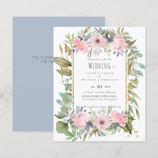 Blush Pink Floral Greenery Boho Wedding (Voorkant / Achterkant)