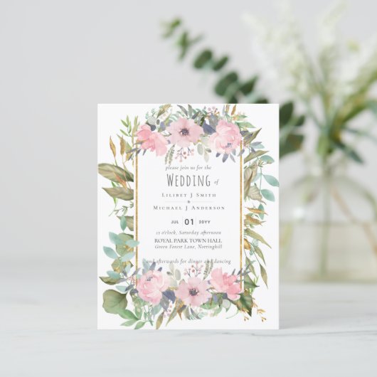 Blush Pink Floral Greenery Boho Wedding (Staand voorkant)