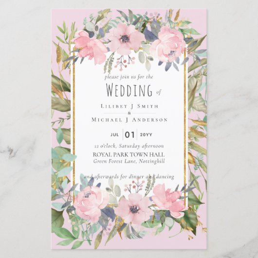 Blush Pink Floral Greenery Boho Wedding (Voorkant)