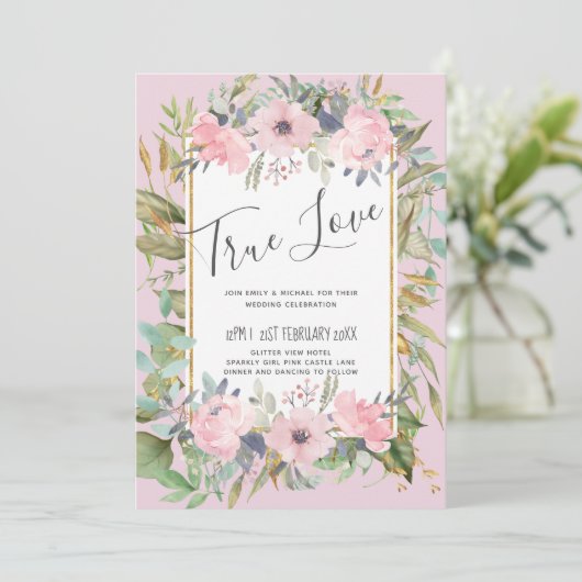 Blush Pink Floral Greenery Boho Wedding (Staand voorkant)
