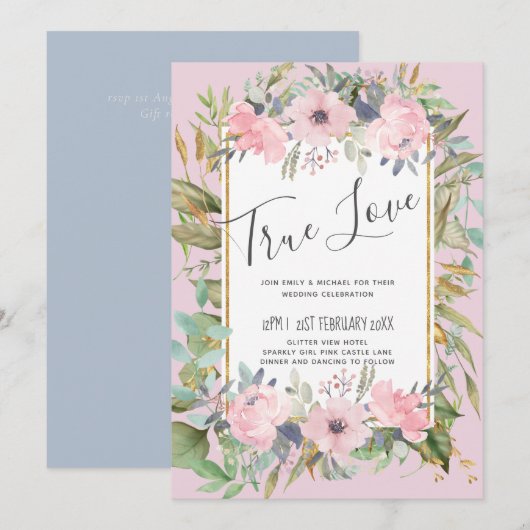 Blush Pink Floral Greenery Boho Wedding (Voorkant / Achterkant)