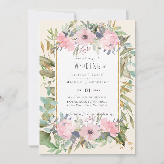 Blush Pink Floral Greenery Boho Wedding (Voorkant)
