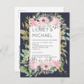 Blush Pink Floral Greenery Boho Wedding Briefkaart (Voorkant / Achterkant)