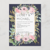 Blush Pink Floral Greenery Boho Wedding Briefkaart (Voorkant)