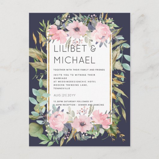 Blush Pink Floral Greenery Boho Wedding Briefkaart (Voorkant)