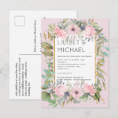 Blush Pink Floral Greenery Boho Wedding Briefkaart (Voorkant / Achterkant)