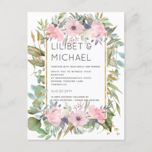 Blush Pink Floral Greenery Boho Wedding Briefkaart