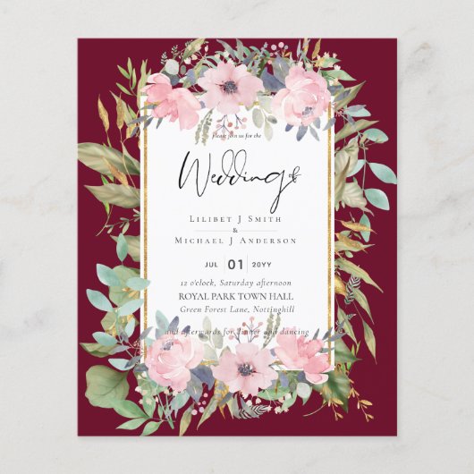 Blush Pink Floral Greenery Boho Wedding Flyer (Voorkant)