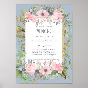 Blush Pink Floral Greenery Boho Wedding Poster