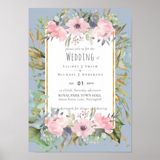 Blush Pink Floral Greenery Boho Wedding Poster (Voorkant)