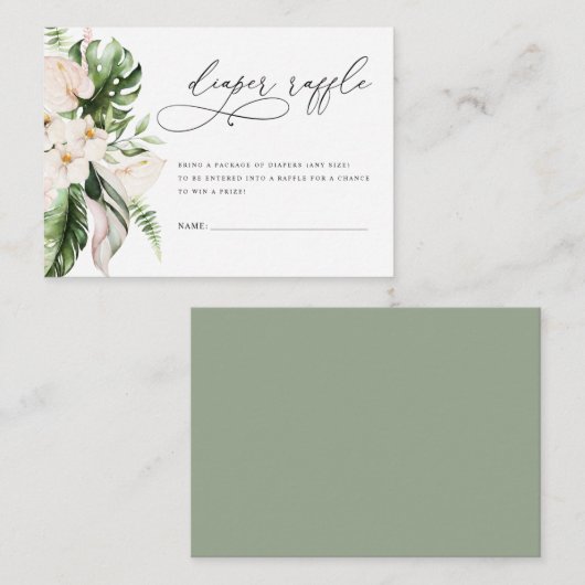 Blush Pink Floral Greenery Girl Diaper Raffle  Informatiekaartje (Voorkant / Achterkant)
