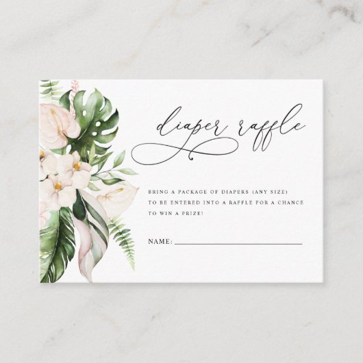 Blush Pink Floral Greenery Girl Diaper Raffle  Informatiekaartje (Voorkant)