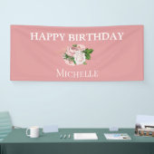 Blush Pink  Floral Greenery Happy Birthday Spandoek (Beurs)