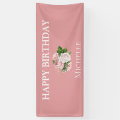 Blush Pink  Floral Greenery Happy Birthday Spandoek (Verticaal)