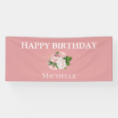 Blush Pink  Floral Greenery Happy Birthday Spandoek (Horizontaal)