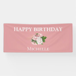 Blush Pink  Floral Greenery Happy Birthday Spandoek