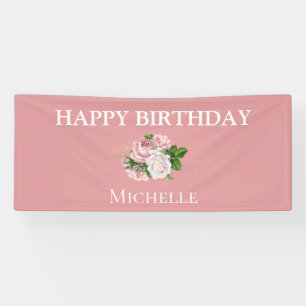 Blush Pink  Floral Greenery Happy Birthday Spandoek