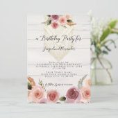 Blush Pink Floral Greenery Macrame Birthday Party Kaart (Staand voorkant)