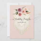 Blush Pink Floral Greenery Macrame Birthday Party Kaart (Achterkant)