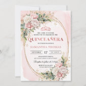 Blush Pink Floral Greenery Quince Invitation Kaart (Voorkant)