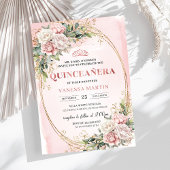 Blush Pink Floral Greenery Quince Invitation Kaart