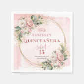 Blush Pink Floral Greenery Sweet 15 Napkins Servet (Voorkant)