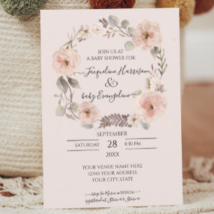 Blush Pink Floral Greenery Waterverf Baby shower