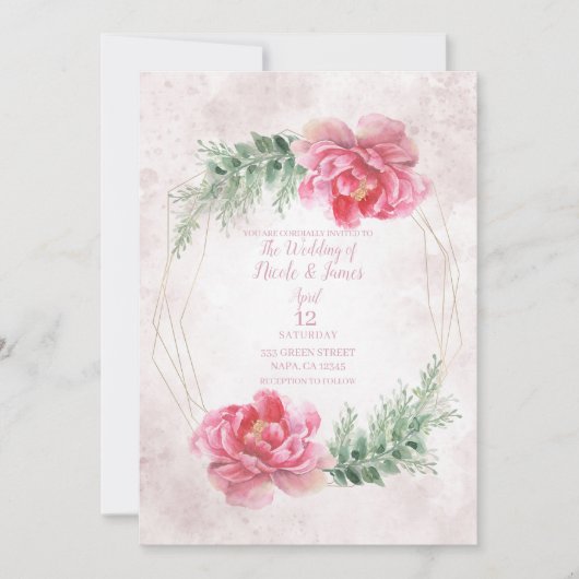 Blush Pink Floral Greenery Waterverf Wedding Kaart (Voorkant)