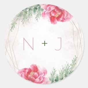 Blush Pink Floral Greenery Waterverf Wedding Ronde Sticker