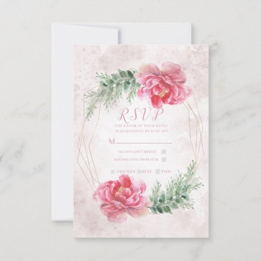 Blush Pink Floral Greenery Waterverf Wedding RSVP (Voorkant)