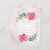 Blush Pink Floral Greenery Waterverf Wedding RSVP (Voorkant / Achterkant)