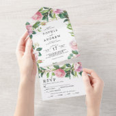 Blush Pink Floral & Greenery Wedding All In One Uitnodiging (Afscheurbaar)