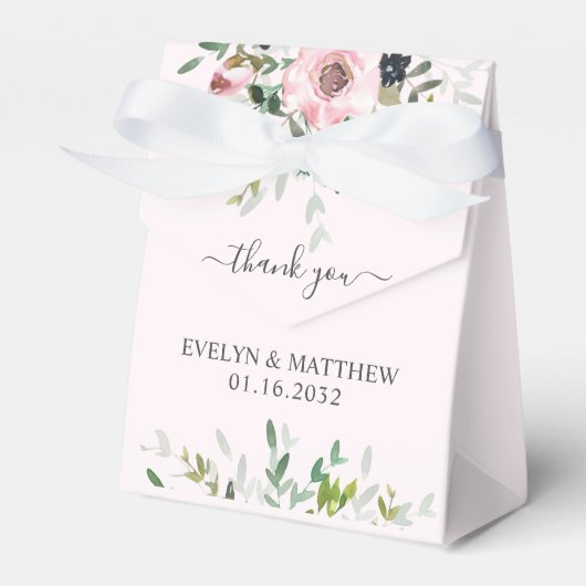 Blush Pink Floral Greenery Wedding Shower Bedankdoosjes (Voorkant Zijde)