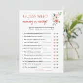Blush Pink Floral Guess Wie Baby shower Game Kaart (Staand voorkant)