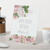 Blush Pink Floral Happy 100th Birthday Reclamebord Met Voetstuk (Insitu)