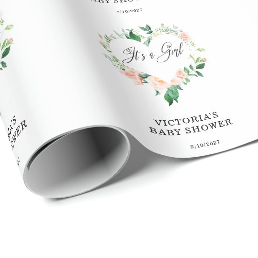 Blush Pink Floral Heart Cadeaupapier (Rol Hoek)