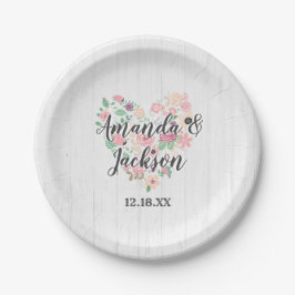 Blush Pink Floral Heart Moderne Weddenschap Monogr Papieren Bordje