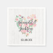 Blush Pink Floral Heart Moderne Weddenschap Monogr Servetten (Voorkant)
