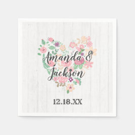 Blush Pink Floral Heart Moderne Weddenschap Monogr Servetten