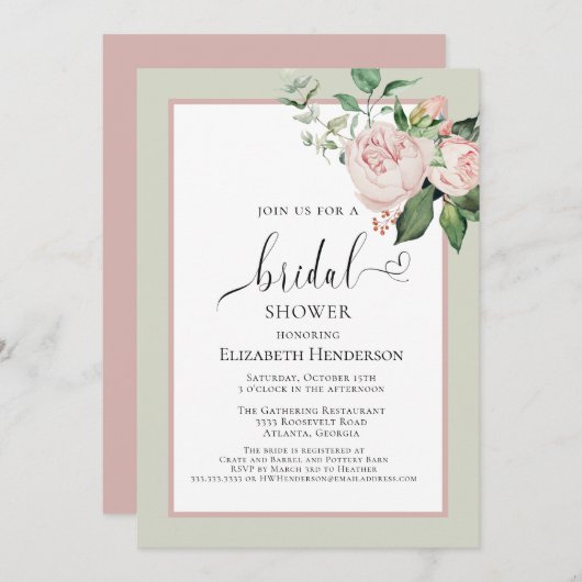 Blush Pink Floral Heart Script Vrijgezellenfeest Kaart (Voorkant / Achterkant)